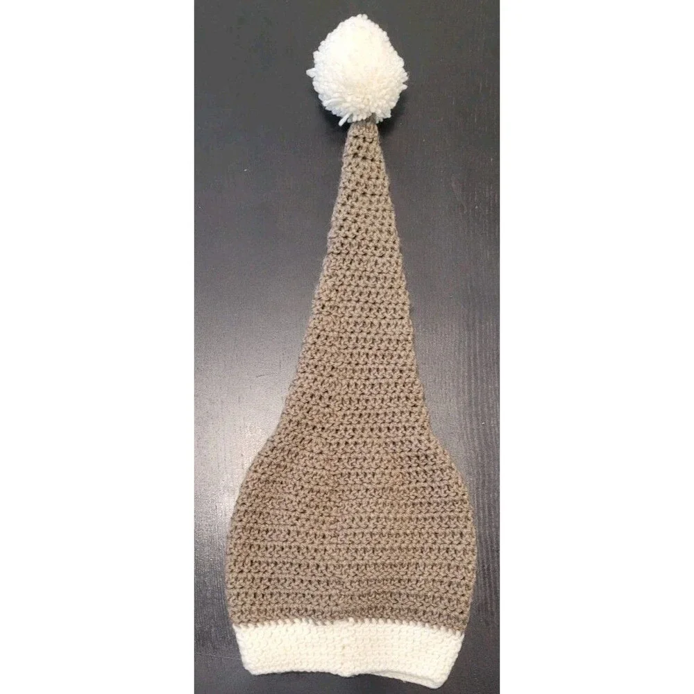 Kids Knit Winter Hat With Face Brown 22 Inch Pom Pom 0-5 Yrs Old Hat